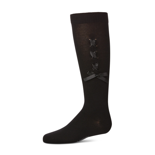 Memoi Girls Weaved Velvet Bow Knee High Socks - Mkf-11994