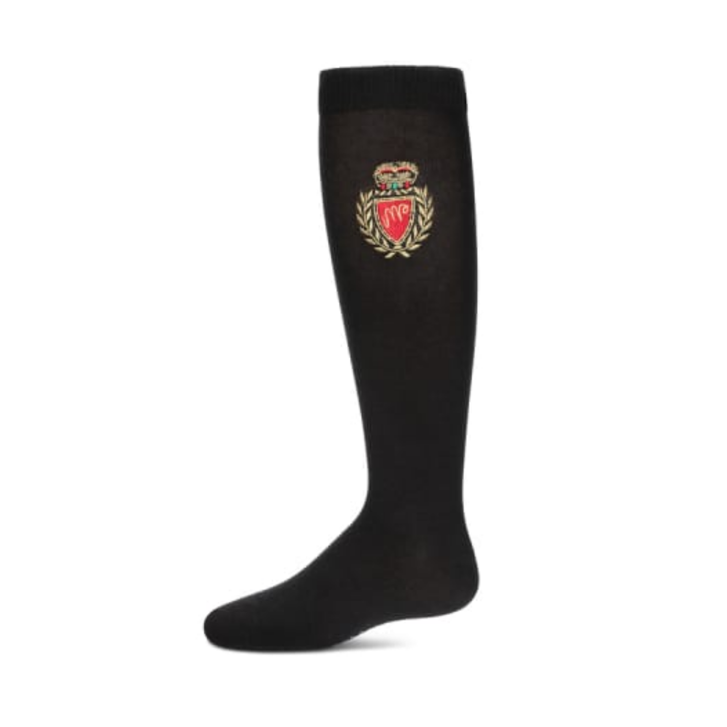Memoi Girls Embroidered Crest Cotton Knee High Socks - Mkf-7139