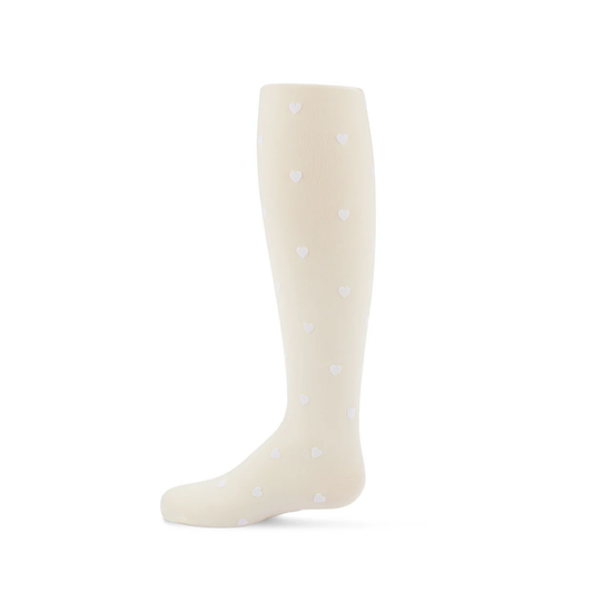 Memoi Girls Opaque Flocked Heart Nylon Tights - Mkf-4029
