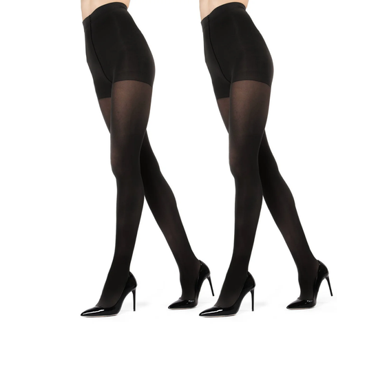 Memoi Womens 2 Pair Pack Perfectly Opaque Control Top Microfiber Tights - Mo-646