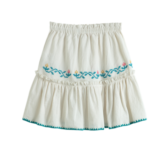 C'Era Una Volta Cream Tatiana Long Embroidered Skirt