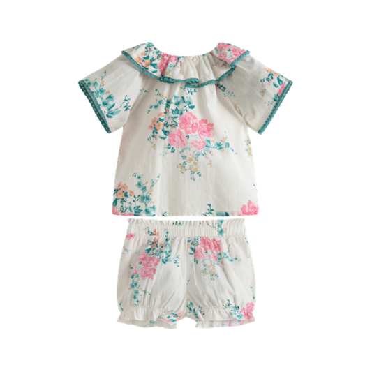 C'Era Una Volta Pink/White Miki Roses Poplin Shorts Set