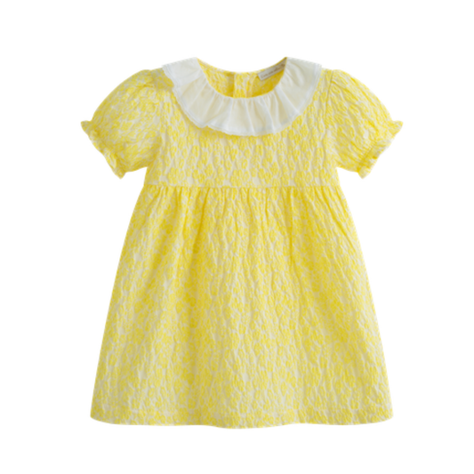 C'Era Una Volta Yellow Lylas Brocade Short Sleeve Dress