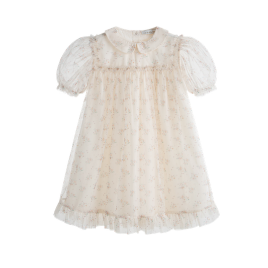 C'Era Una Volta Cream Deborah Tulle Flower Short Sleeve Dress