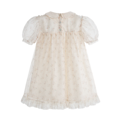 C'Era Una Volta Cream Deborah Tulle Flower Short Sleeve Dress