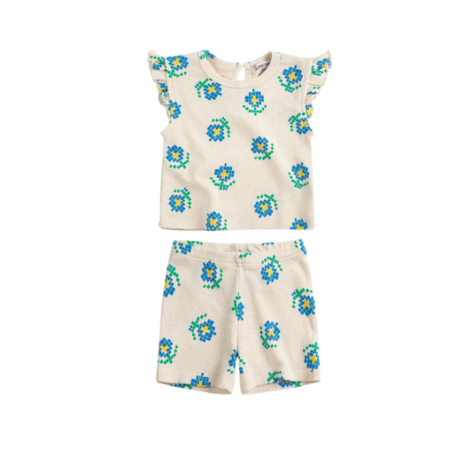Bobo Choses White Pixel Flowers All Over Shorts Set