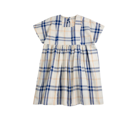 Bobo Choses Off White Fun Tartan Woven Short Sleeve Dress