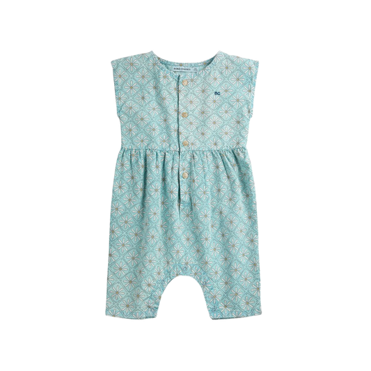 Bobo Choses Light Blue Daisy Mosaic All Over Woven Romper