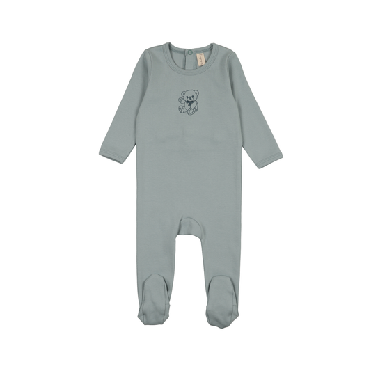 Bonjoy Blue/Blue Teddy Embroidered Graphic Footie