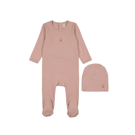Bonjoy Pink/Pink Teddy Embroidered Graphic Footie Set