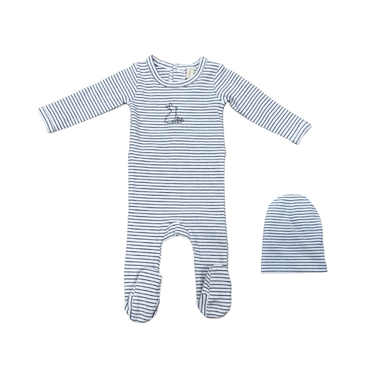 Bonjoy Navy/White Bunny Footie Set