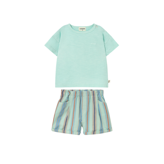Cozmo Aqua Basic Stripe Shorts Set
