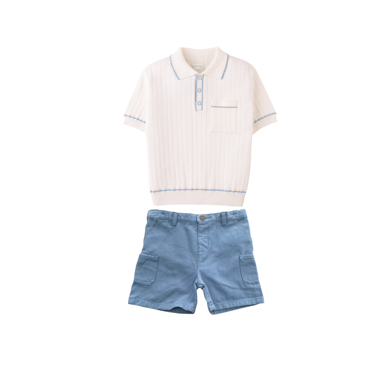 Gingersnaps Off White/Blue Reiner Polo Shorts Set