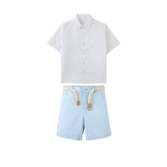 Gingersnaps White/Blue Sam Textured Shorts Set