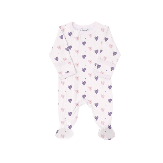 Coccoli Hearts On Light Pink Modal Zipper Footie