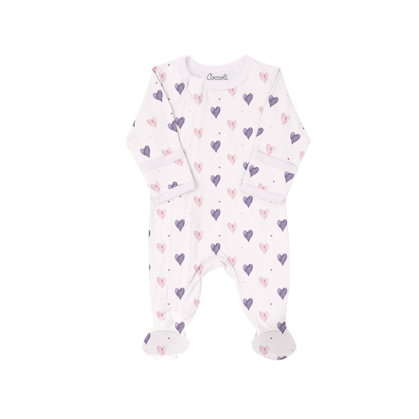 Coccoli Hearts On Light Pink Modal Zipper Footie