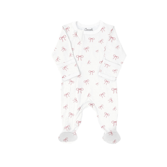 Coccoli Bows On Cream Cotton-Modal Zipper Footie