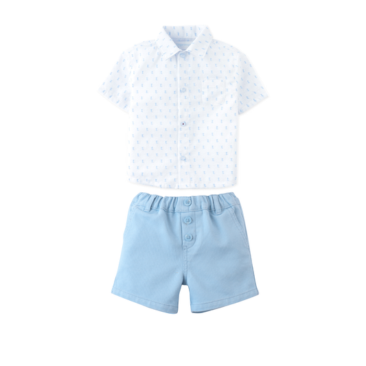 Gingersnaps White/Blue Arnold Textured Shorts Set