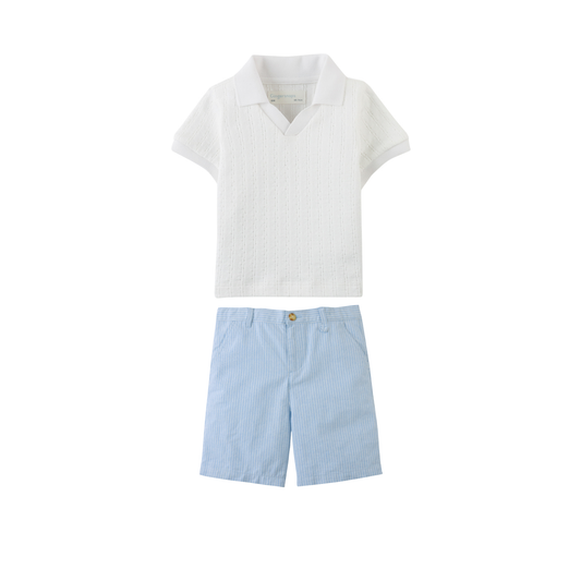 Gingersnaps White/Blue Ludwig Cable Polo Shorts Set