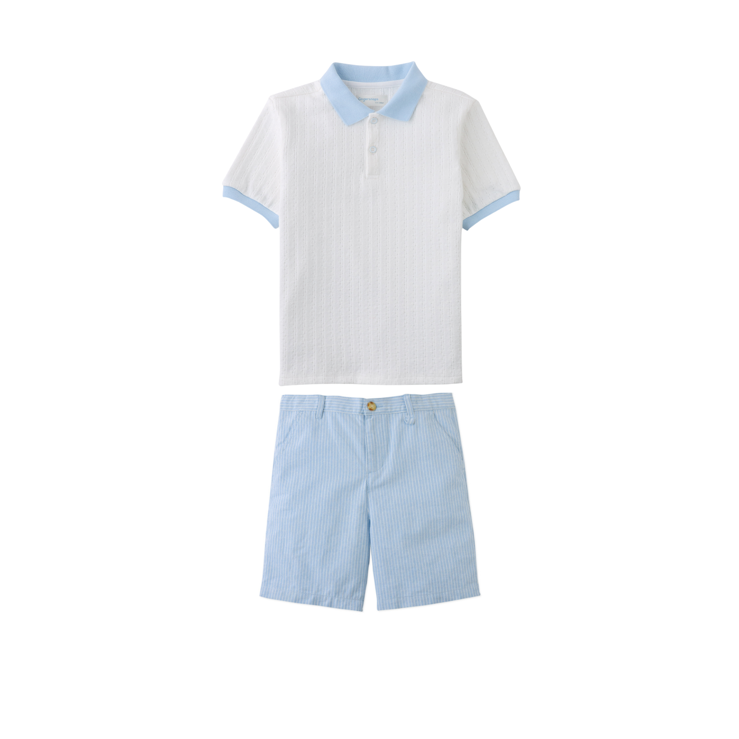 Gingersnaps White/Blue Daz Cable Polo Shorts Set