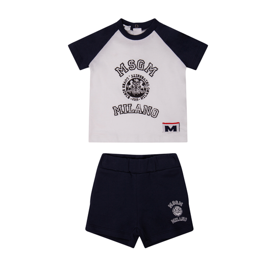 MSGM Dark Blue Bicolor Logo Shorts Set