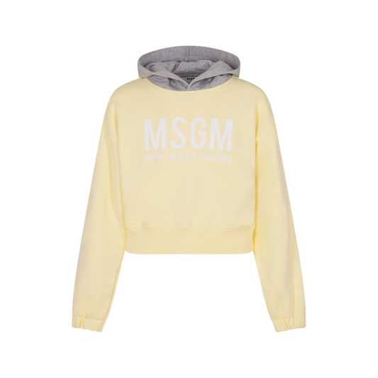 MSGM Grey/Yellow Hoodie Cropped Sweatshirt
