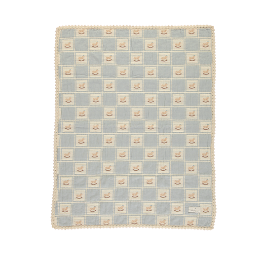 Bebe Organic Blue Patchwork Rocking Horse Blanket