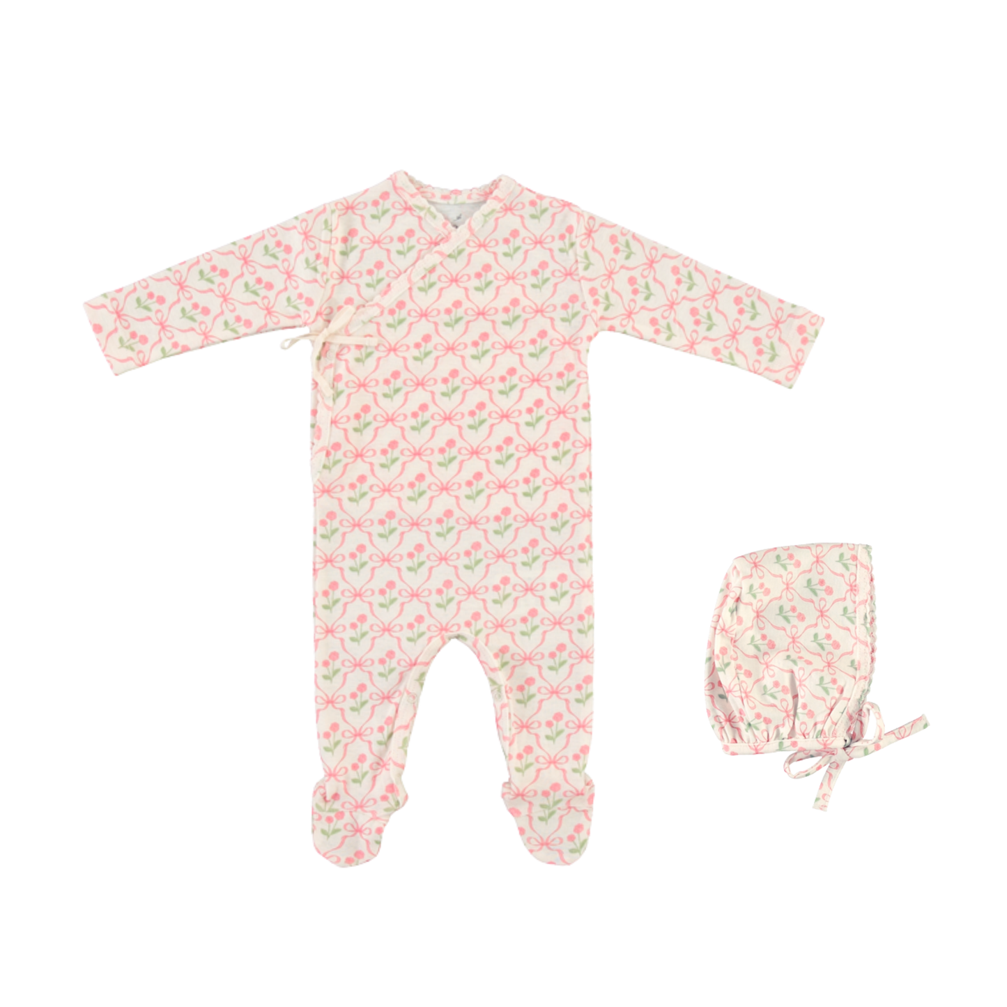 Bebe Organic Geometric Bows Blossom Wrap Footie With Bonnet