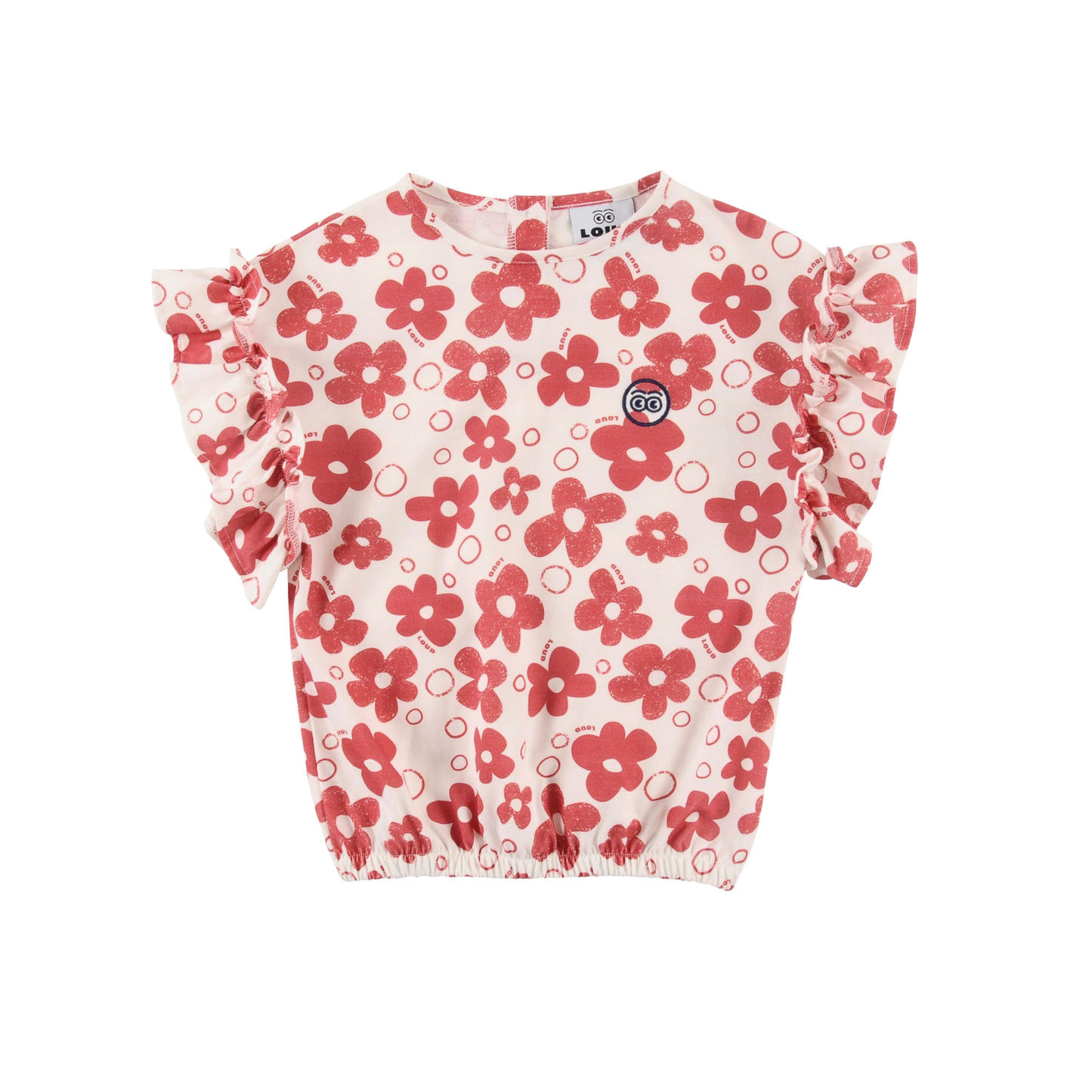Loud Flower Aop Ruffle Short Sleeve Top
