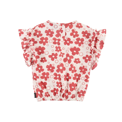 Loud Flower Aop Ruffle Short Sleeve Top