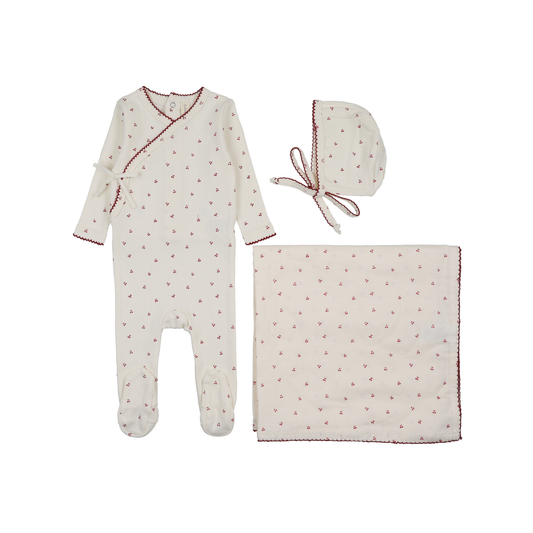 Lilette Cream/Pink Cherry Scallop Layette Set