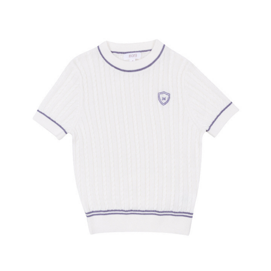 Motu Boys Lavender Shane Cable Emblem Short Sleeve Sweater