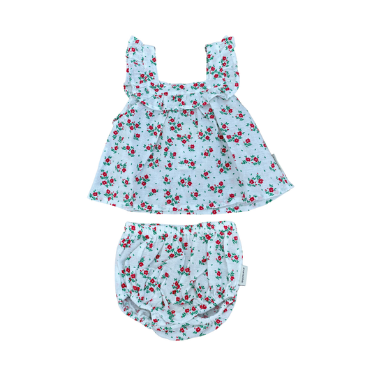 Piupiuchick Ecru /Red Flowers Bloomer Set