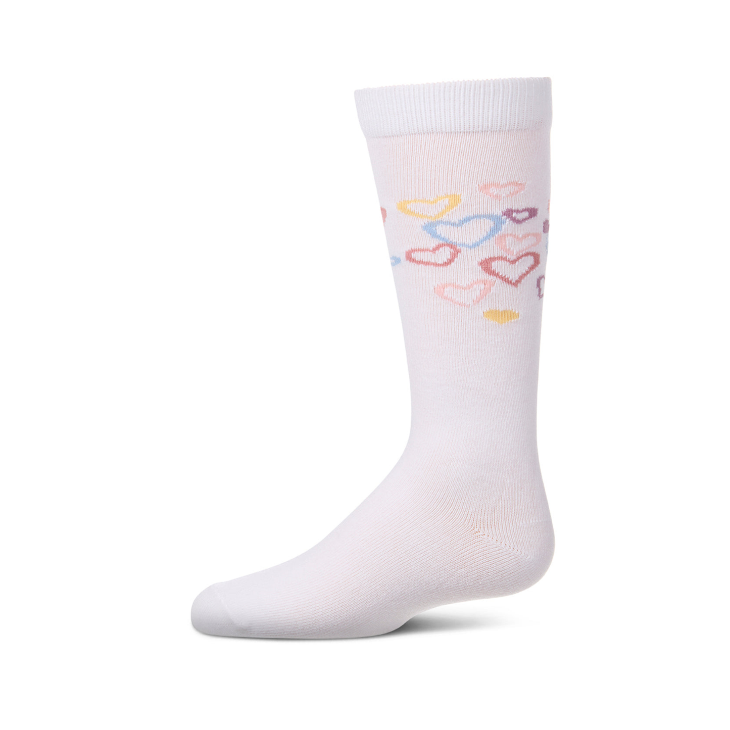 Memoi White Overlapping Fun Heart Knee High
