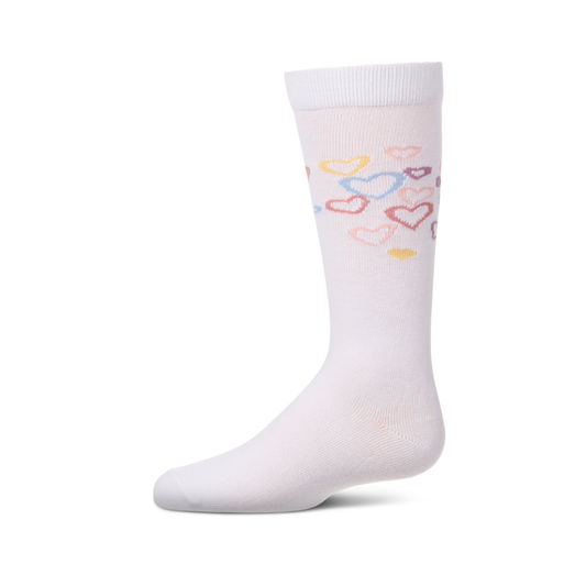 Memoi White Overlapping Fun Heart Knee High