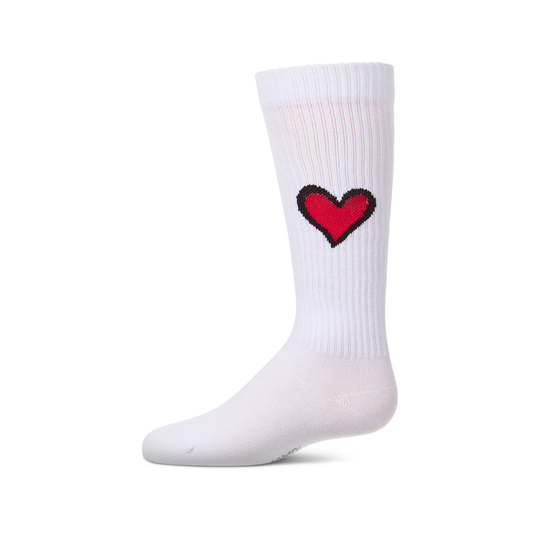 Memoi White-Red Filled Heart Knee High
