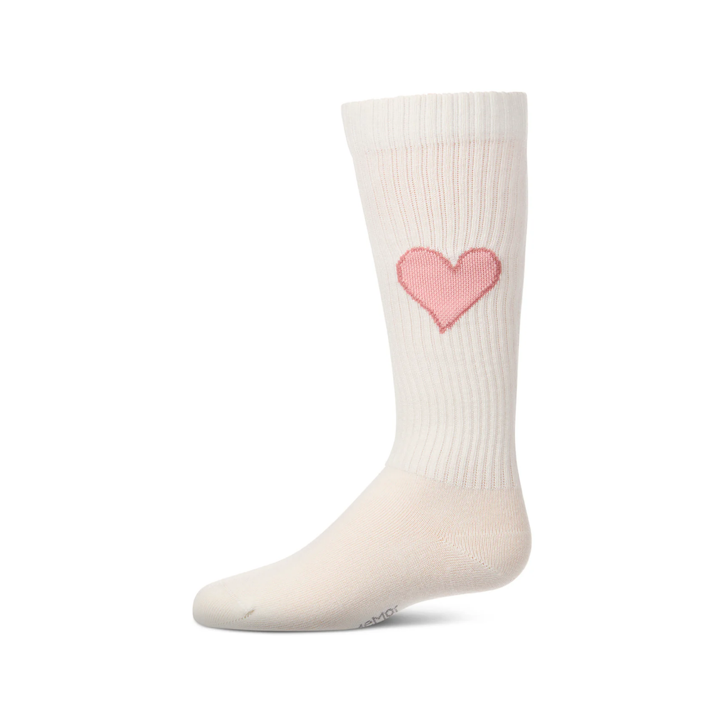 Memoi Winter White-Pink Filled Heart Knee High