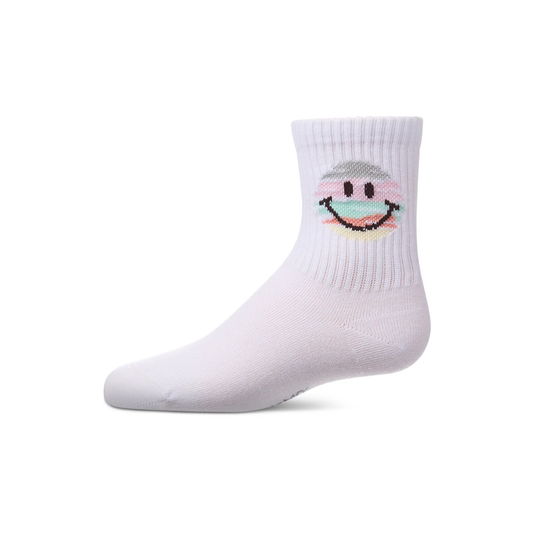 Memoi White Colorful Smiley Face Crew