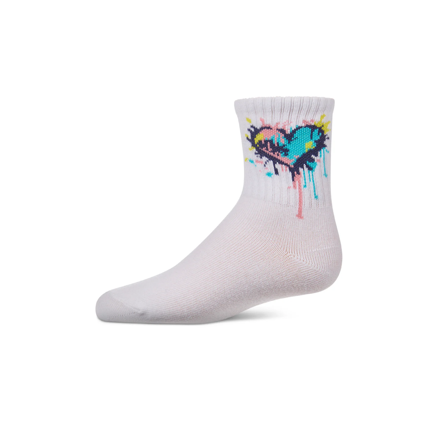 Memoi White Colorful Splatter Heart Crew
