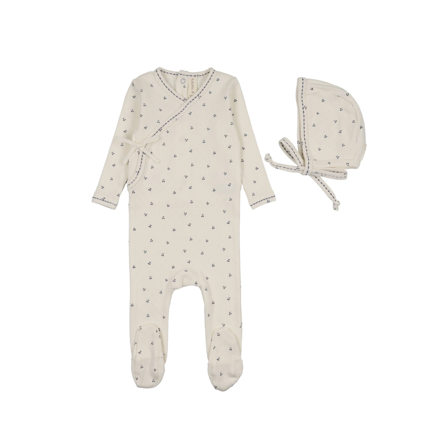 Lilette Cream/Blue Cherry Scallop Footie Set