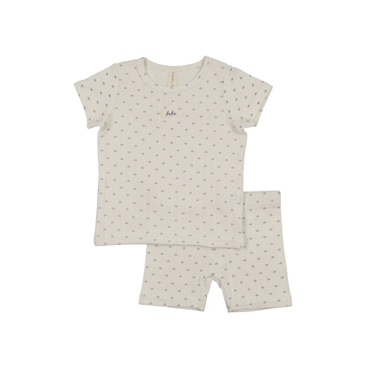 Lilette Cream/Blue Floret Print Short Sleeve Lounge Set
