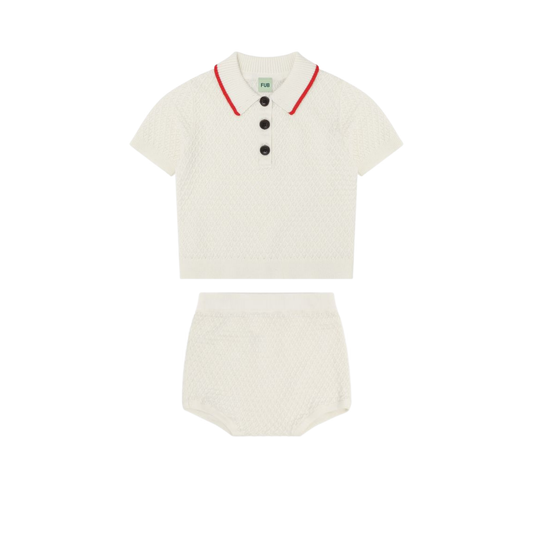Fub Ecru Waffle Polo Shorts Set
