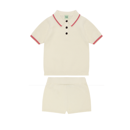 Fub Ecru Pique Polo Shorts Set