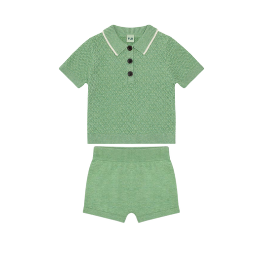 Fub Apple Melange Waffle Polo Shorts Set