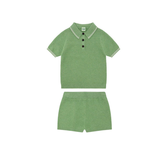 Fub Apple Melange Pique Polo Shorts Set