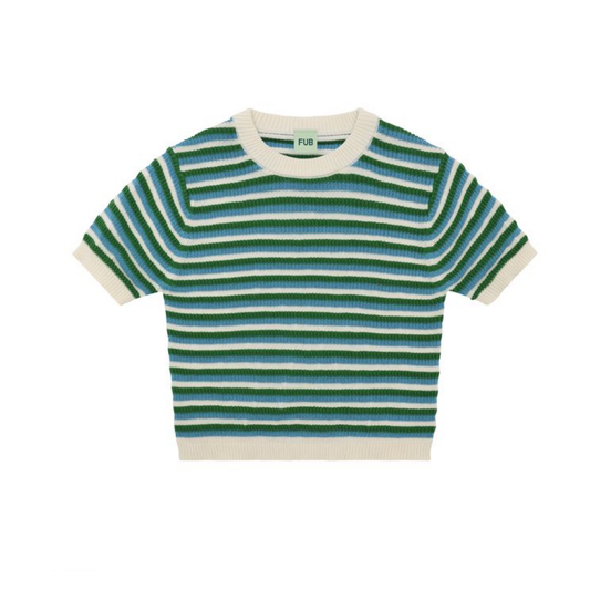 Fub Ecru/Sea/Pine Stripe Structure Short Sleeve Tee