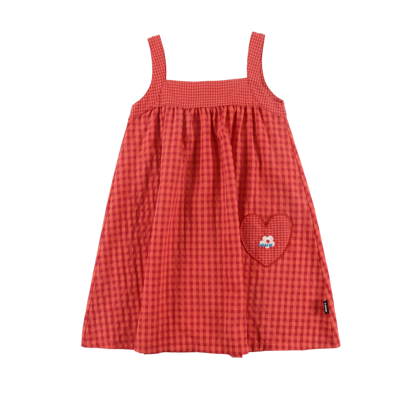 Loud Red Check Summer Flower Embroidery Dress