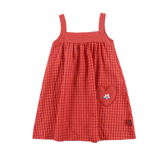 Loud Red Check Summer Flower Embroidery Dress