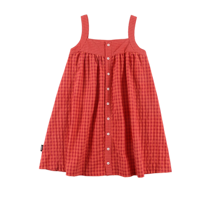 Loud Red Check Summer Flower Embroidery Dress
