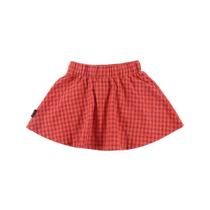 Loud Red Check Caldo Flower Embroidery Short Skirt